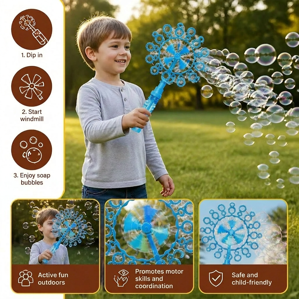 Kids Bubble Wand Toy Set with Windmill Design for Outdoor Fun