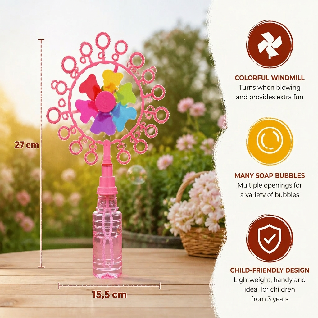Kids Bubble Wand Toy Set with Windmill Design for Outdoor Fun