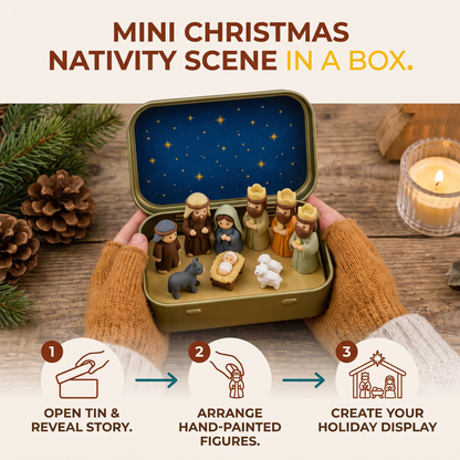 Mini Christmas Nativity Scene in a Box – Hand-Painted Nativity Figure Set