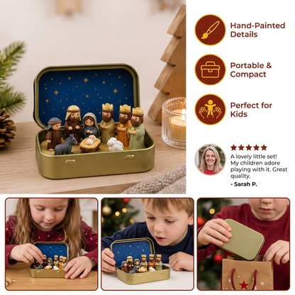 Mini Christmas Nativity Scene in a Box – Hand-Painted Nativity Figure Set