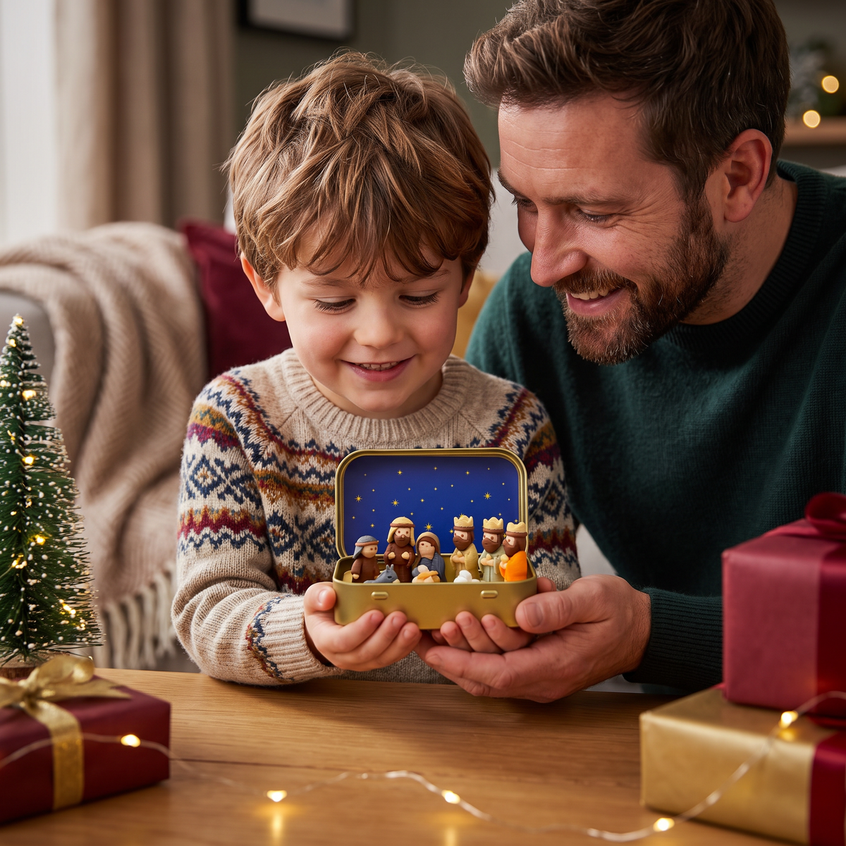 Mini Christmas Nativity Scene in a Box – Hand-Painted Nativity Figure Set