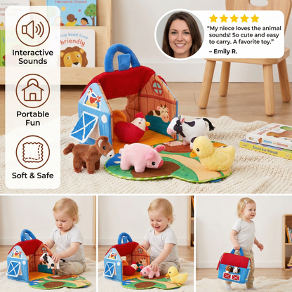 Farm Animal Plush Playset – Interactive Learning Toy with Portable Playhouse