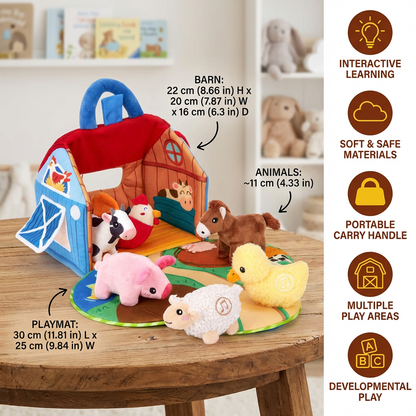 Farm Animal Plush Playset – Interactive Learning Toy with Portable Playhouse