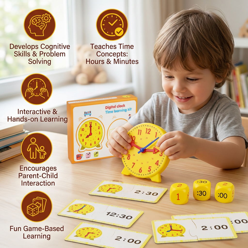 Learning Clock for Kids – Interactive Time Teaching Game with Cards & Dice