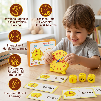 Learning Clock for Kids – Interactive Time Teaching Game with Cards & Dice