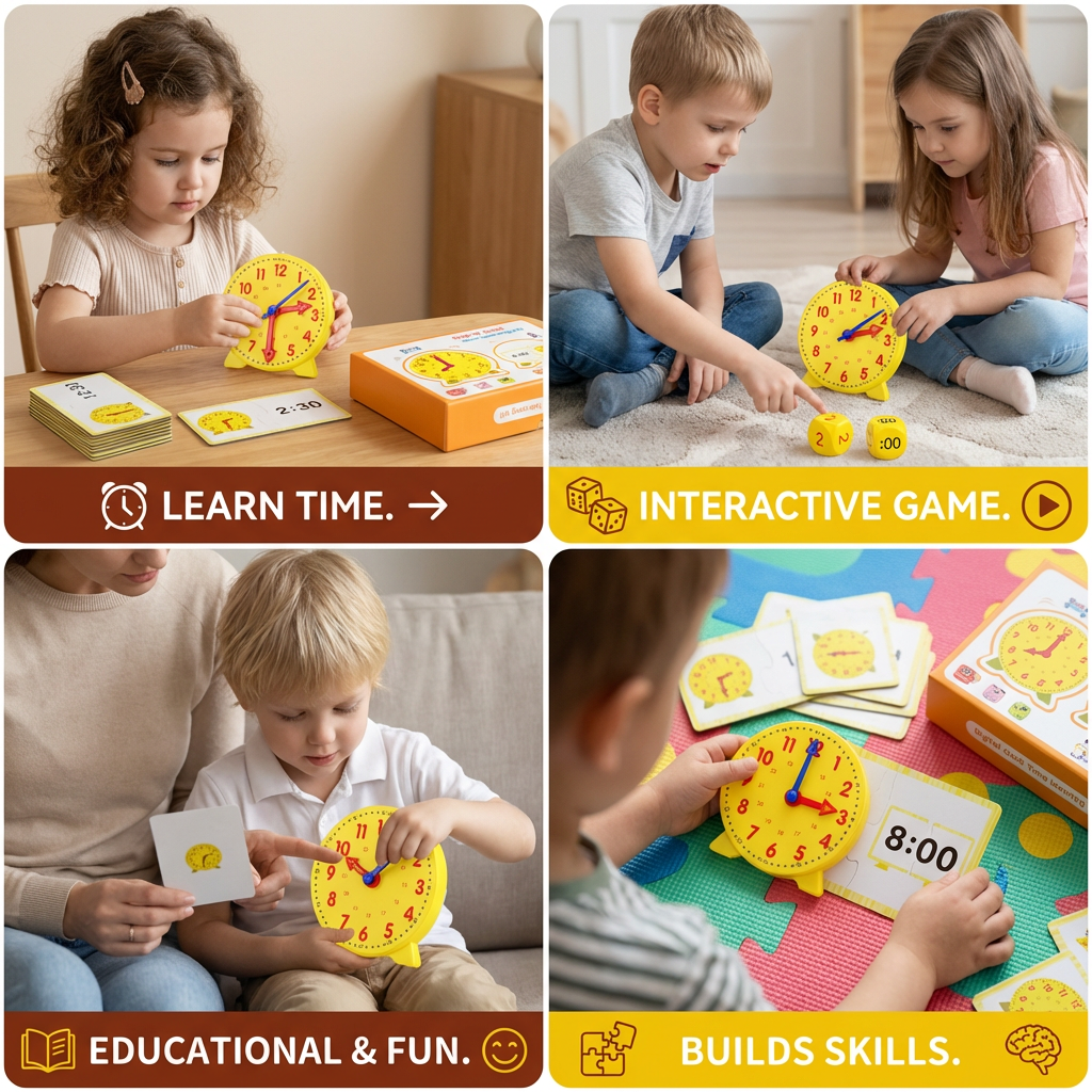 Learning Clock for Kids – Interactive Time Teaching Game with Cards & Dice