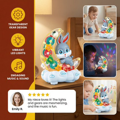 Light-Up Moon Bunny Toy – Transparent Gear Design with Music & LED Lights