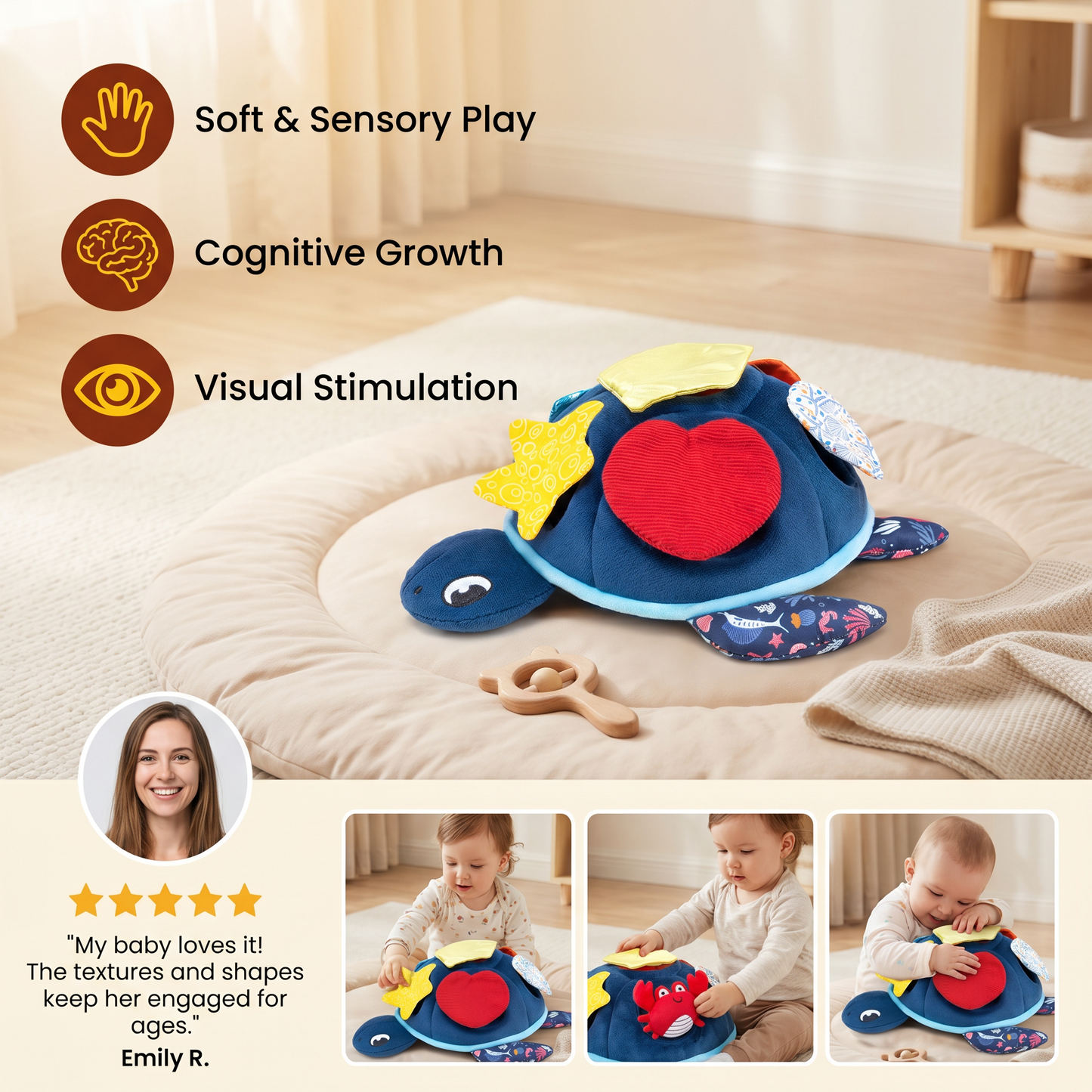 Montessori Turtle Activity Toy – Soft Sensory Play for Kids