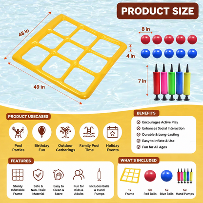 Inflatable Pool Tic-Tac-Toe Game Set – Water Party Game with Balls & Pump