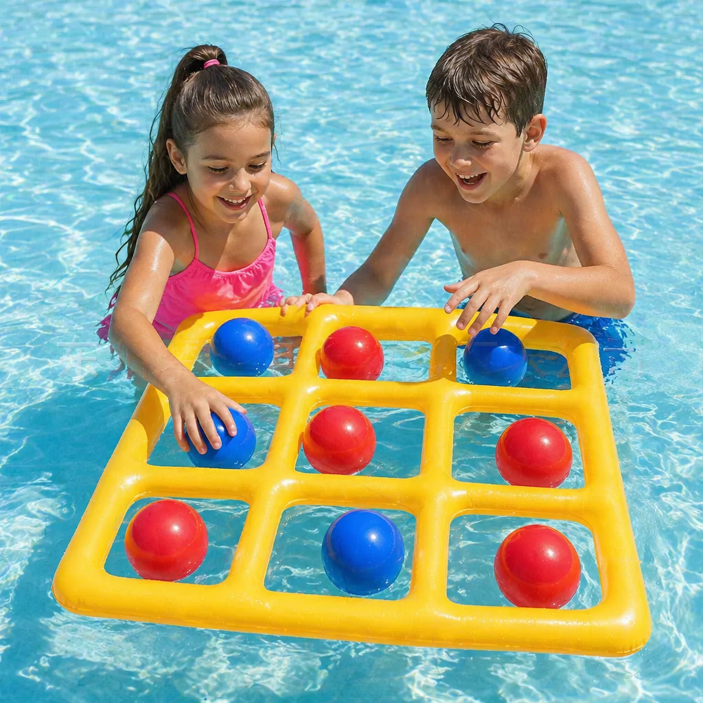 Inflatable Pool Tic-Tac-Toe Game Set – Water Party Game with Balls & Pump