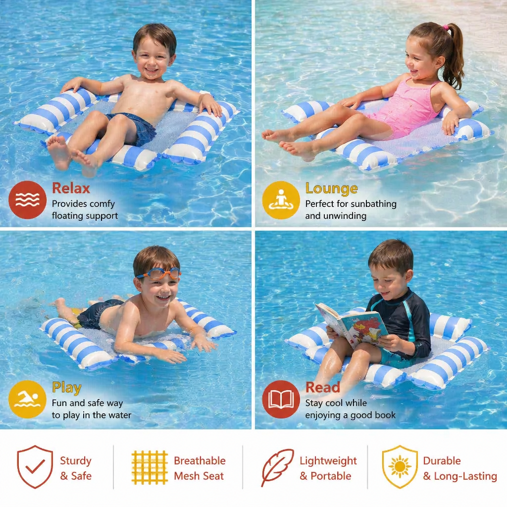 Inflatable Pool Seat for Children – Water Hammock with Mesh Surface