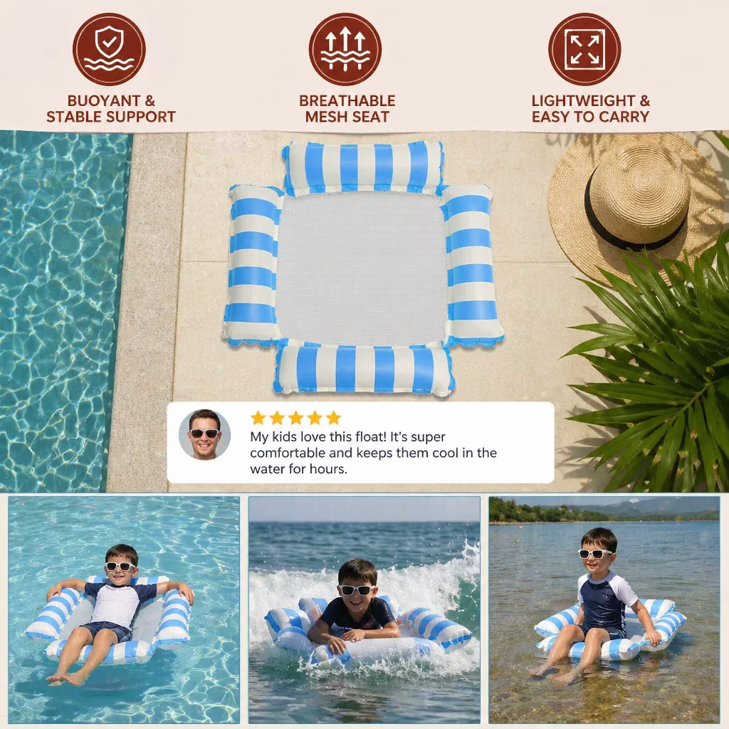 Inflatable Pool Seat for Children – Water Hammock with Mesh Surface