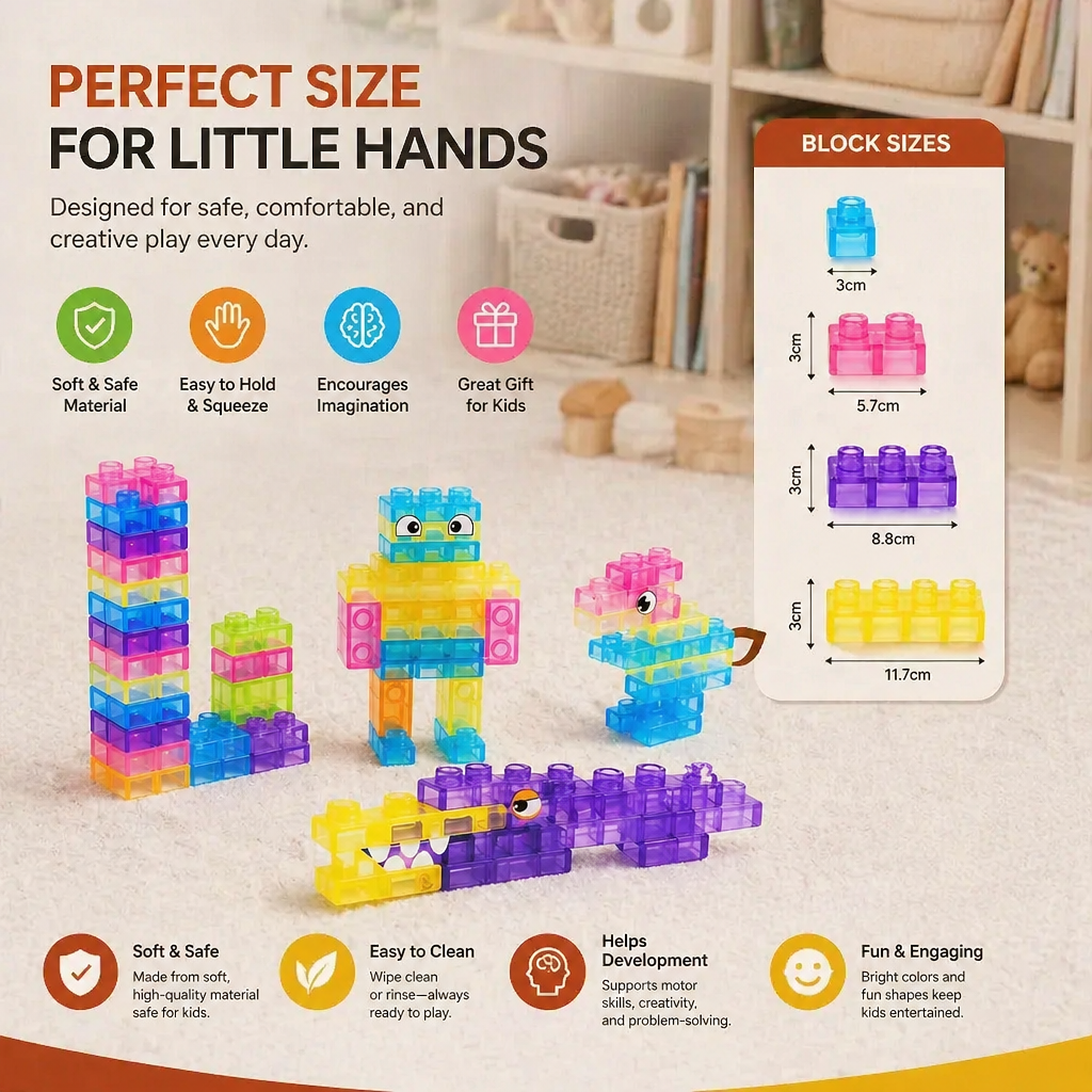 Sensory Soft Building Blocks for Kids – Soft, Squeezable Learning Blocks for Play & Fun