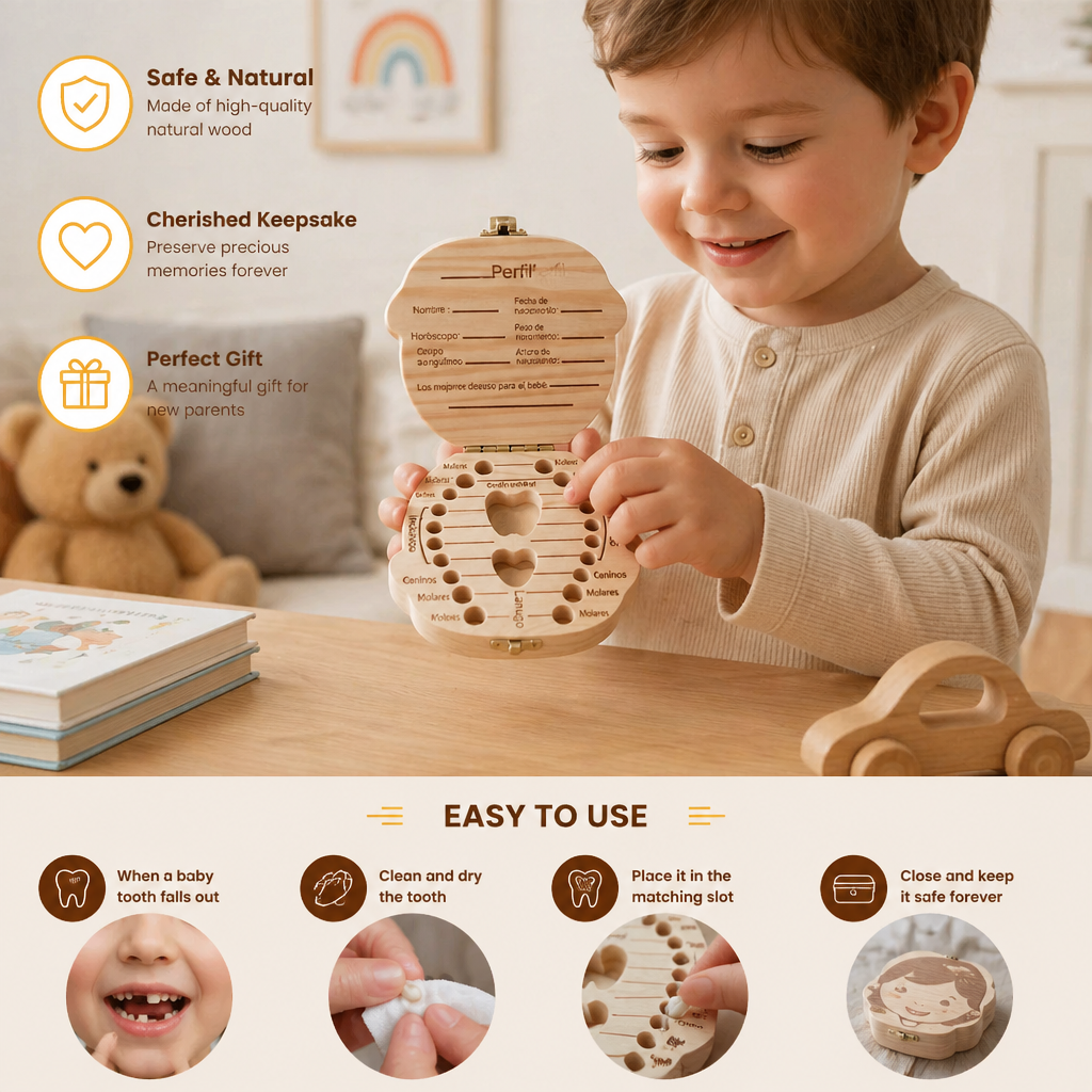 Wooden Baby Tooth Box – Kids Milk Teeth Storage & Keepsake Organizer