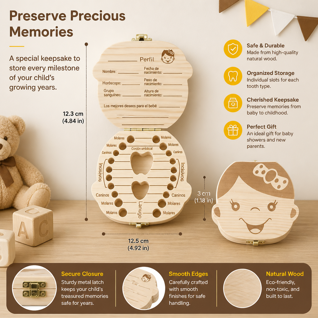 Wooden Baby Tooth Box – Kids Milk Teeth Storage & Keepsake Organizer