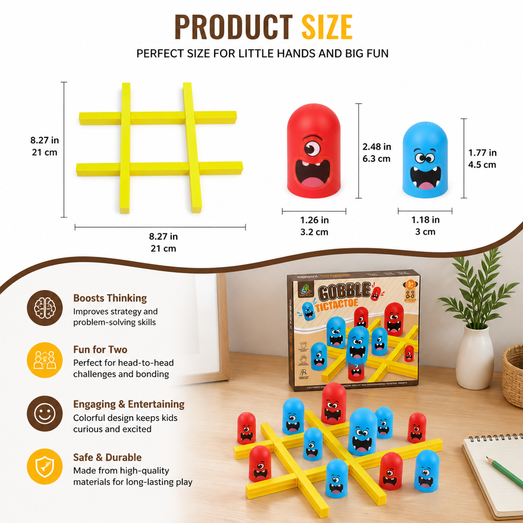 Monster Tic-Tac-Toe Board Game for Kids – Fun 2-Player Strategy Game