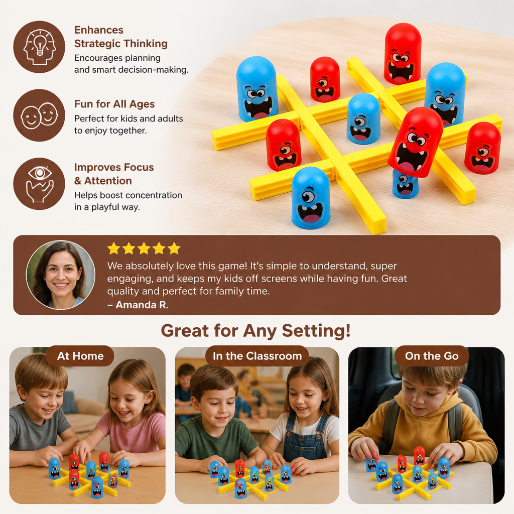Monster Tic-Tac-Toe Board Game for Kids – Fun 2-Player Strategy Game