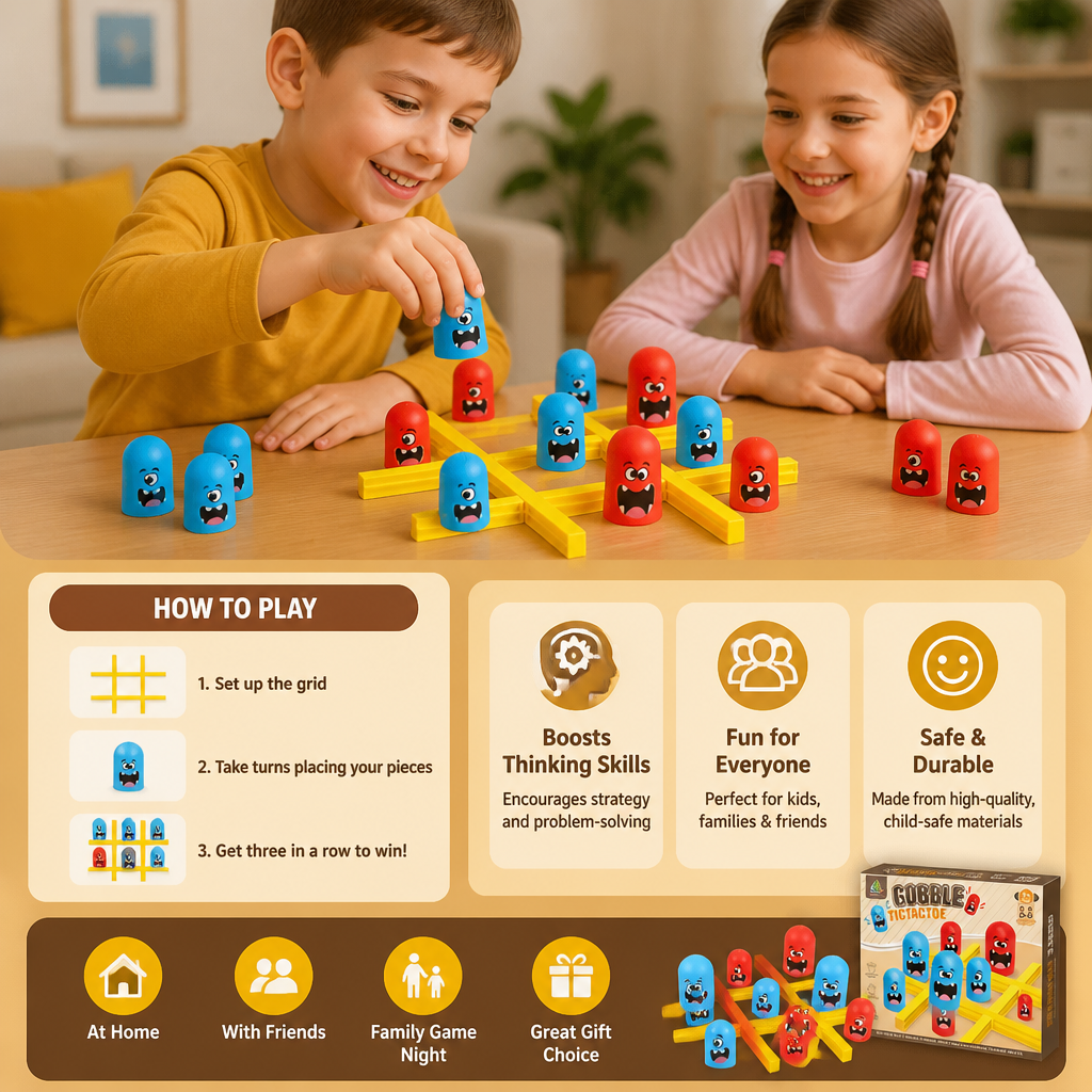 Monster Tic-Tac-Toe Board Game for Kids – Fun 2-Player Strategy Game