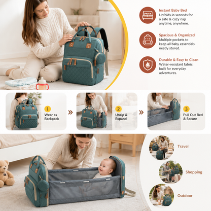3-in-1 Travel Diaper Backpack with Foldable Baby Bed – Perfect for On-the-Go Parents