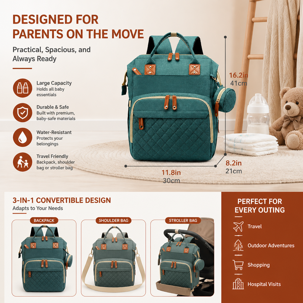3-in-1 Travel Diaper Backpack with Foldable Baby Bed – Perfect for On-the-Go Parents