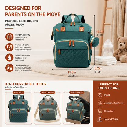 3-in-1 Travel Diaper Backpack with Foldable Baby Bed – Perfect for On-the-Go Parents