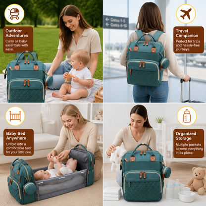 3-in-1 Travel Diaper Backpack with Foldable Baby Bed – Perfect for On-the-Go Parents
