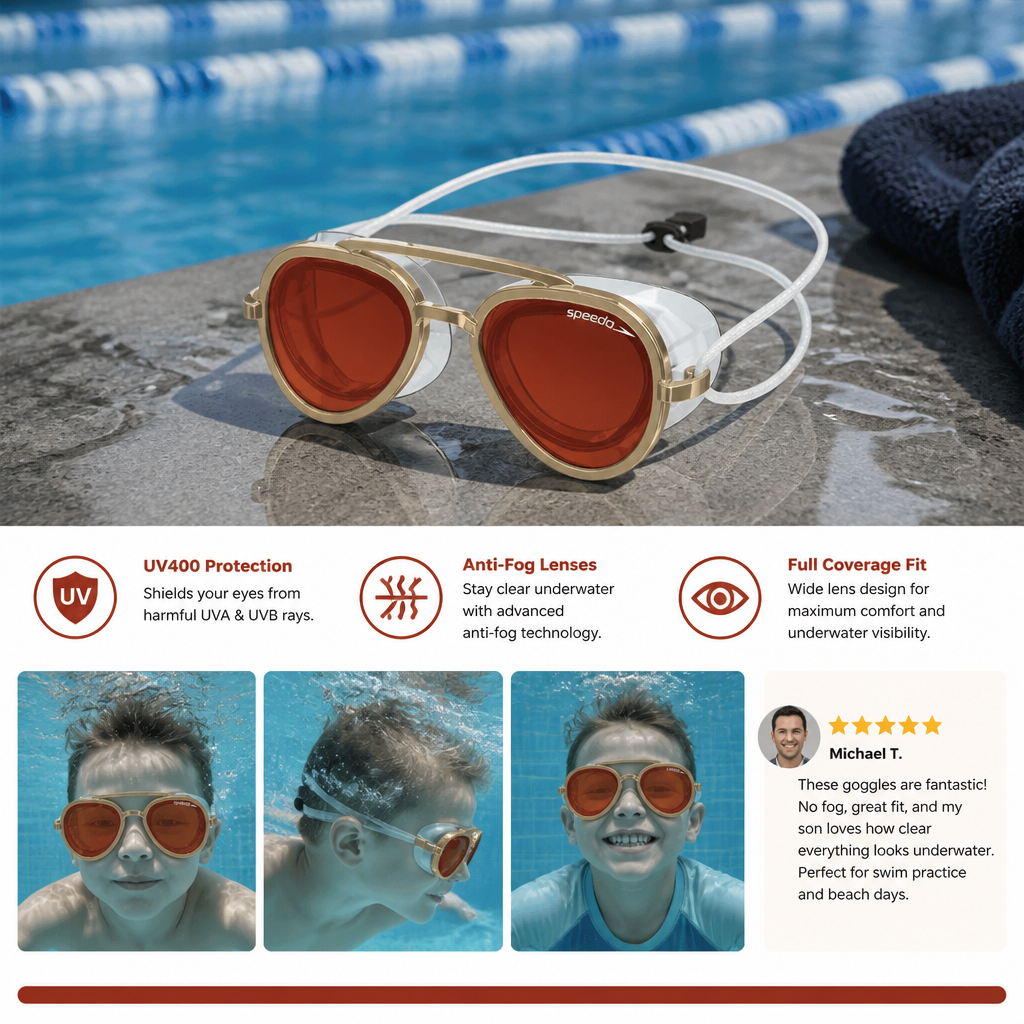 Pro Aviator Swim Goggles – UV400 Protection, Anti-Fog & Full Coverage Fit