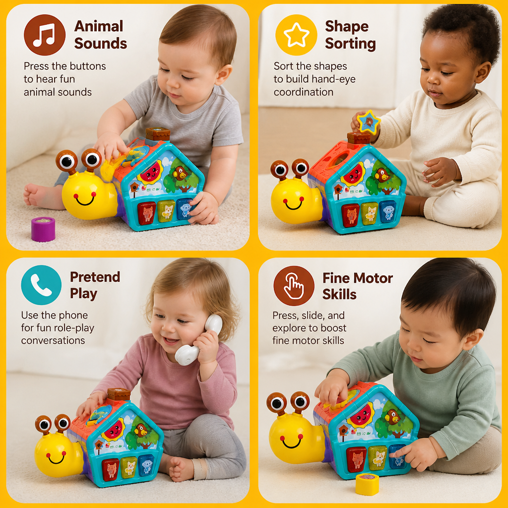 Baby Snail Learning Toy with Phone, Shape Sorter & Animal Sounds