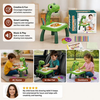 Dinosaur Projection Drawing Table for Kids with Markers and Music