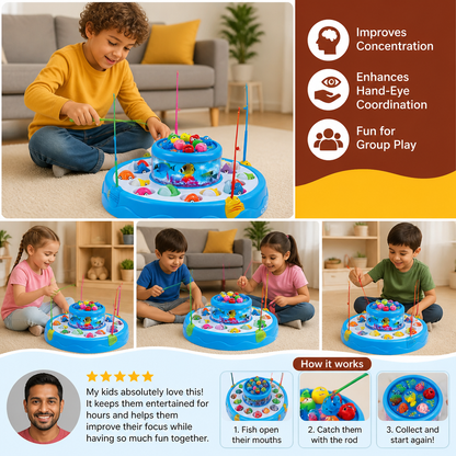 Electric Rotating Fishing Game Toy with Music and Colorful Fish