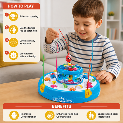 Electric Rotating Fishing Game Toy with Music and Colorful Fish