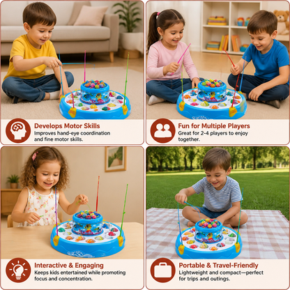 Electric Rotating Fishing Game Toy with Music and Colorful Fish