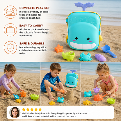 Kids Beach Toy Suitcase with Sand Tools and Hourglass