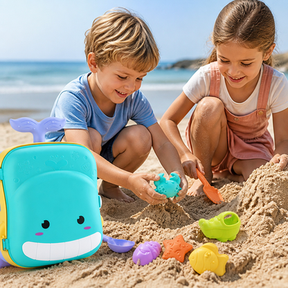 Kids Beach Toy Suitcase with Sand Tools and Hourglass