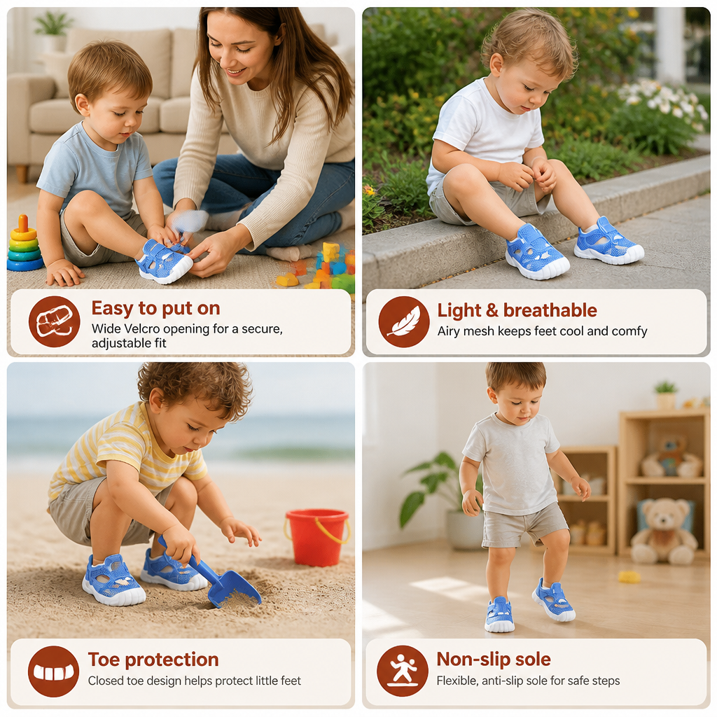 Summer Baby Sandals with Non-Slip Soles and Velcro Fastenings