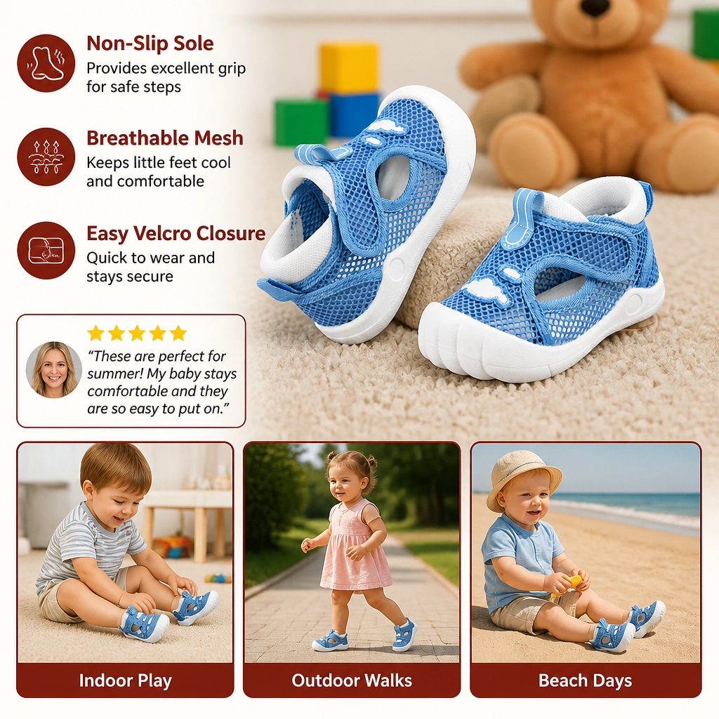 Summer Baby Sandals with Non-Slip Soles and Velcro Fastenings