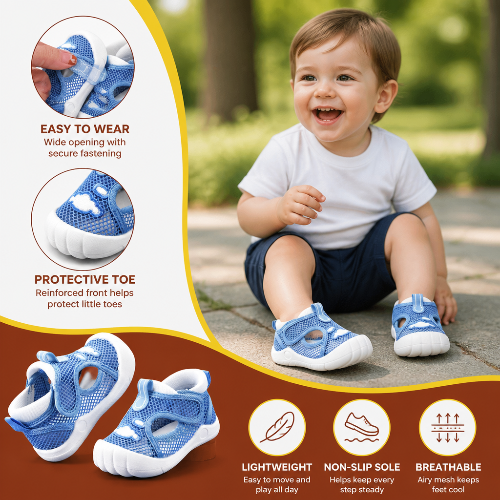 Summer Baby Sandals with Non-Slip Soles and Velcro Fastenings