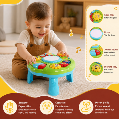Baby Musical Activity Table Toy with Drum Gears and Animal Sounds