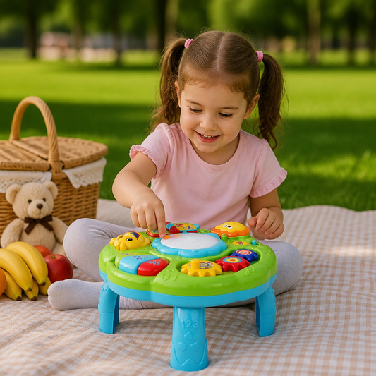 Baby Musical Activity Table Toy with Drum Gears and Animal Sounds