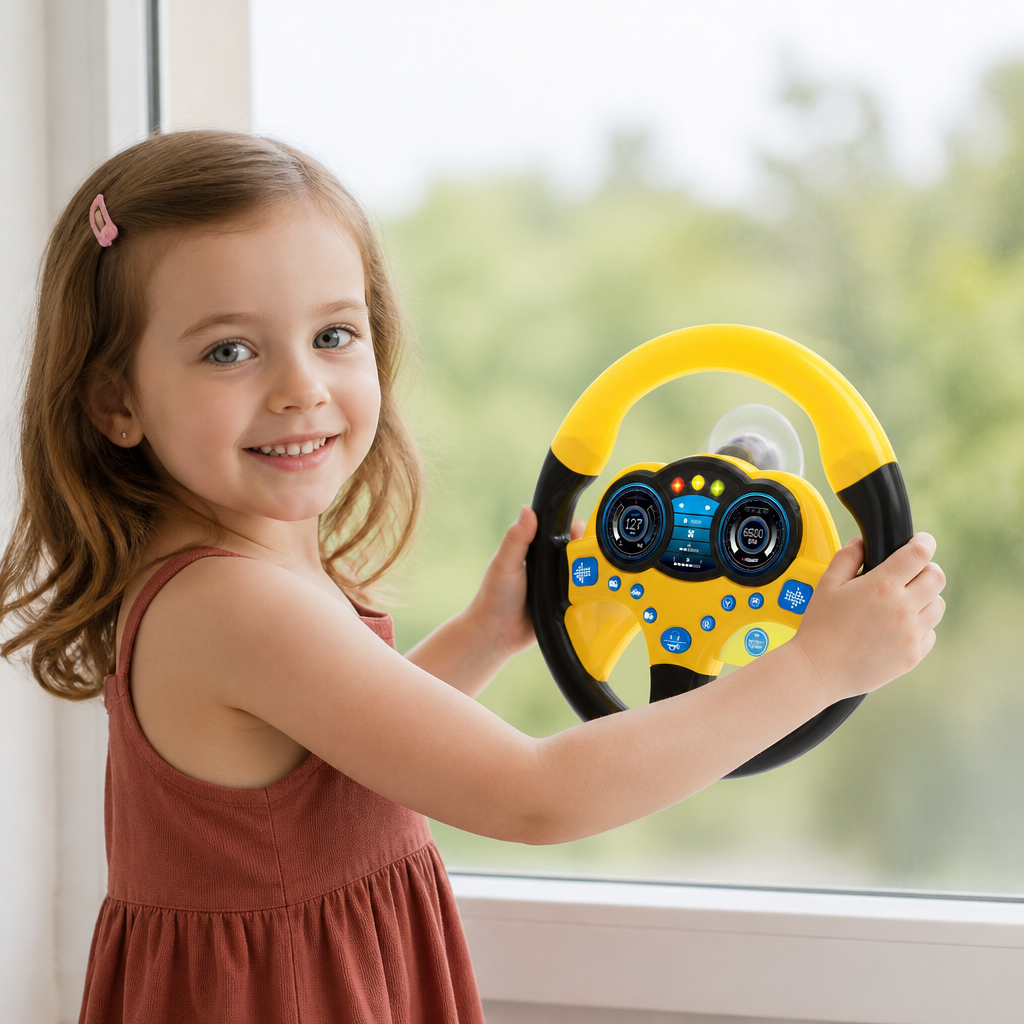 Kids Copilot Steering Wheel Toy with Suction Cup Lights and Sounds