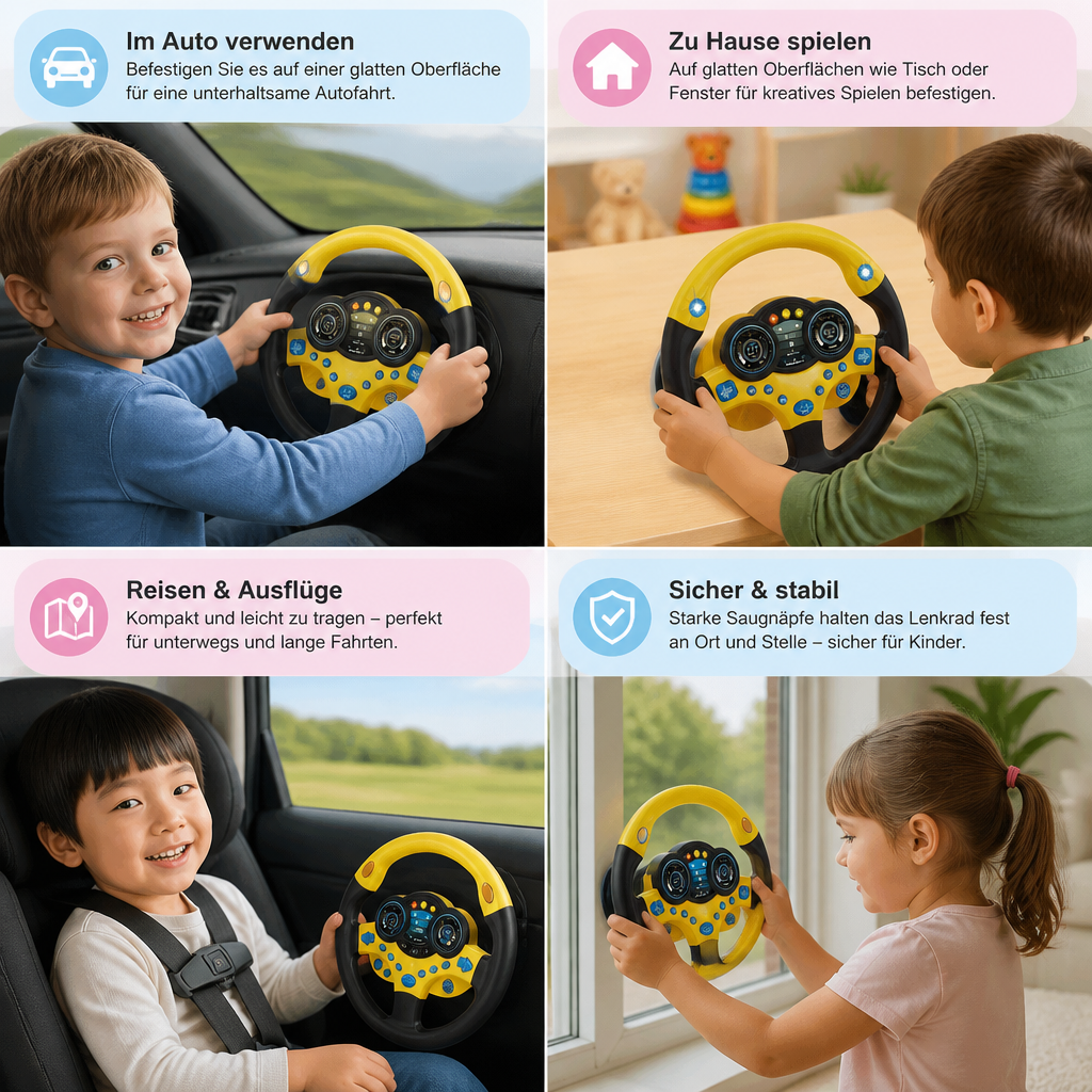 Kids Copilot Steering Wheel Toy with Suction Cup Lights and Sounds