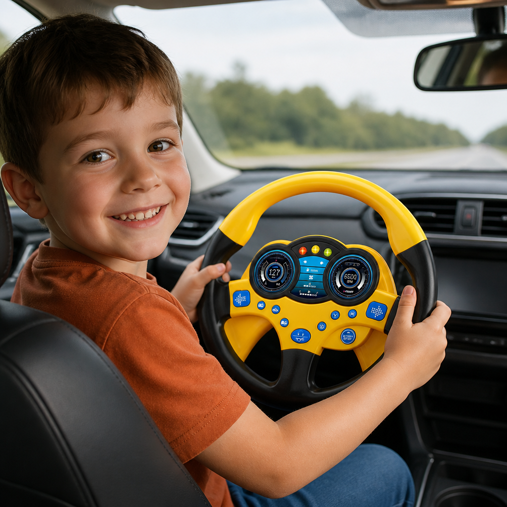 Kids Copilot Steering Wheel Toy with Suction Cup Lights and Sounds