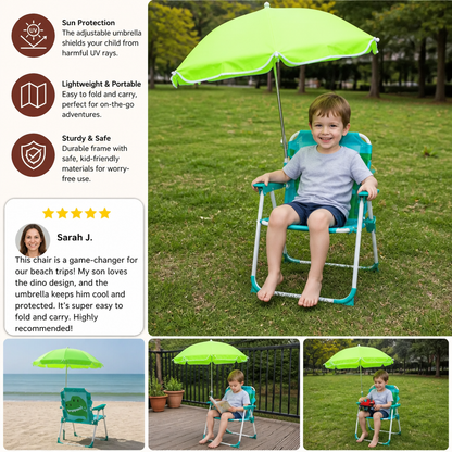 Foldable Kids Beach Chair with Umbrella and Dino Design