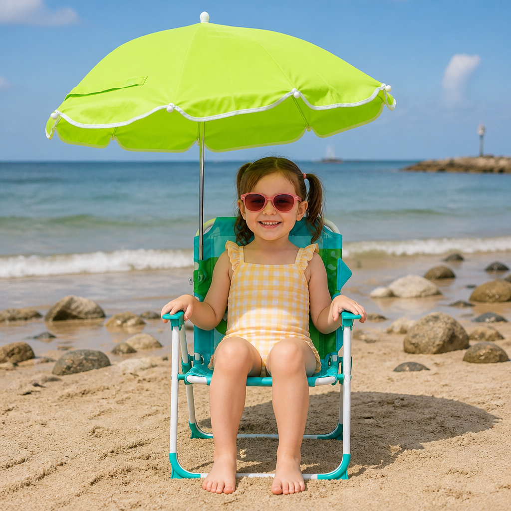 Foldable Kids Beach Chair with Umbrella and Dino Design