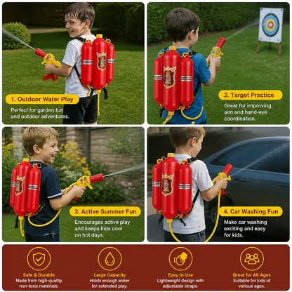Firefighter Backpack Water Gun Toy for Kids Outdoor Summer Fun