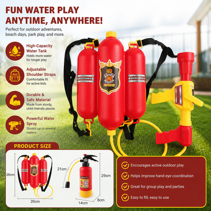 Firefighter Backpack Water Gun Toy for Kids Outdoor Summer Fun