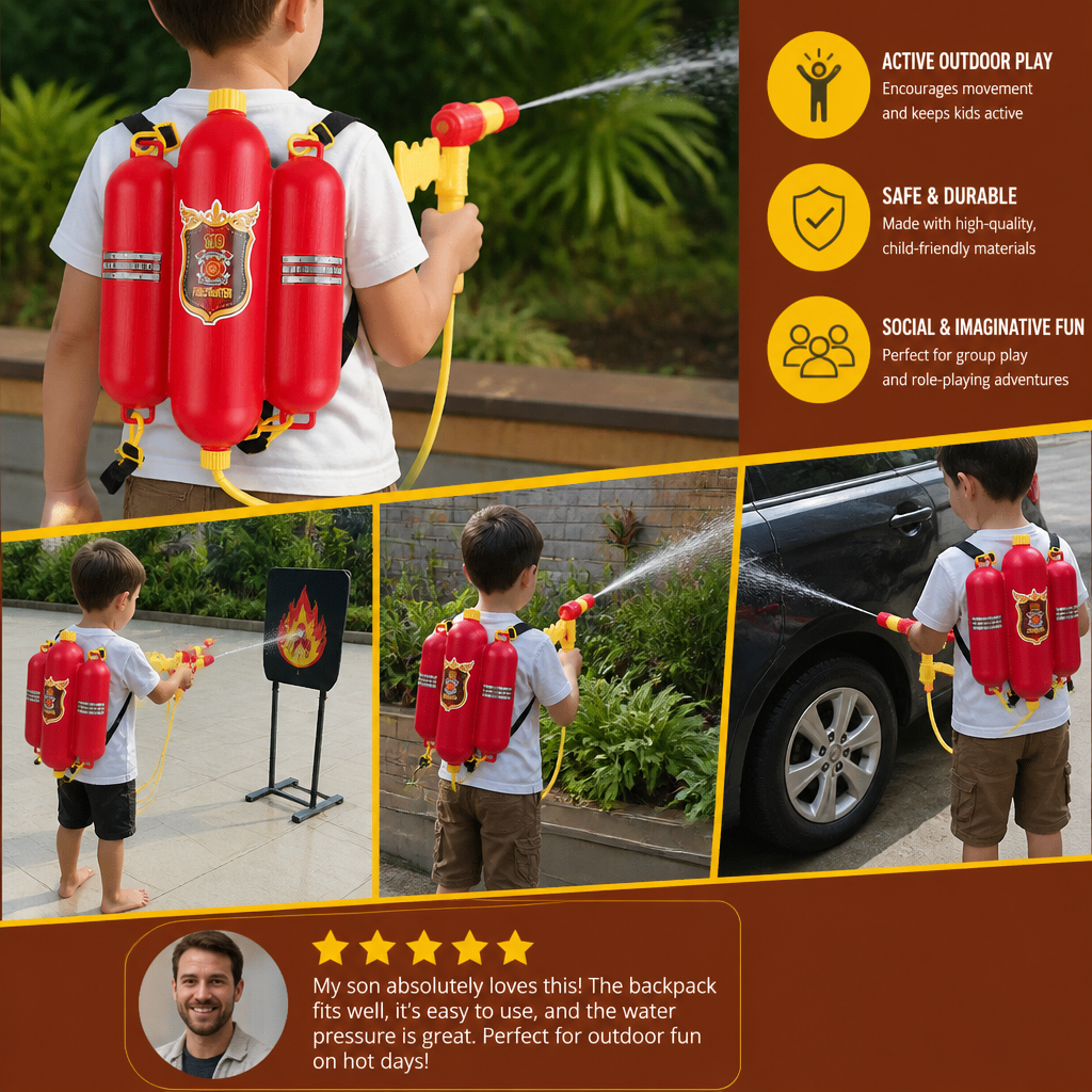 Firefighter Backpack Water Gun Toy for Kids Outdoor Summer Fun