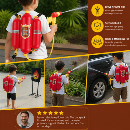 Firefighter Backpack Water Gun Toy for Kids Outdoor Summer Fun