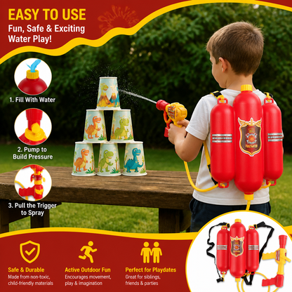 Firefighter Backpack Water Gun Toy for Kids Outdoor Summer Fun