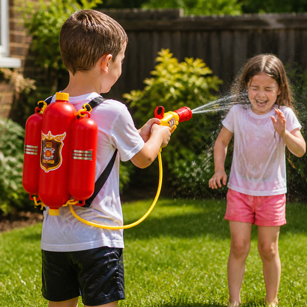 Firefighter Backpack Water Gun Toy for Kids Outdoor Summer Fun